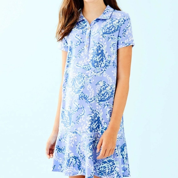 Lilly Pulitzer GIRLS MINI SADIE POLO DRESS Blue Peri Turtley Awesome XL - Picture 1 of 11